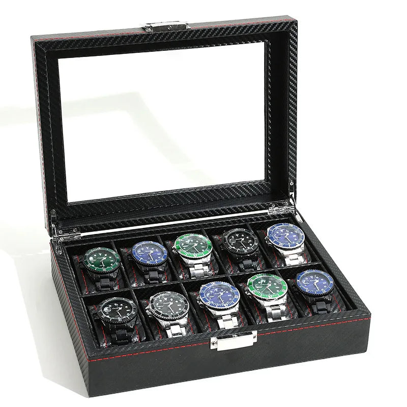 Boîte Montres Cuir Fibre Carbone Moderne Multi-Slots