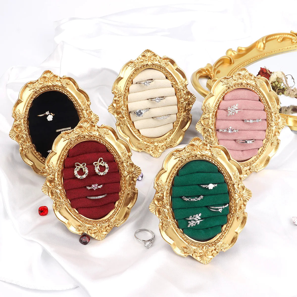 Plateau d'Exposition Bague Bois Velours