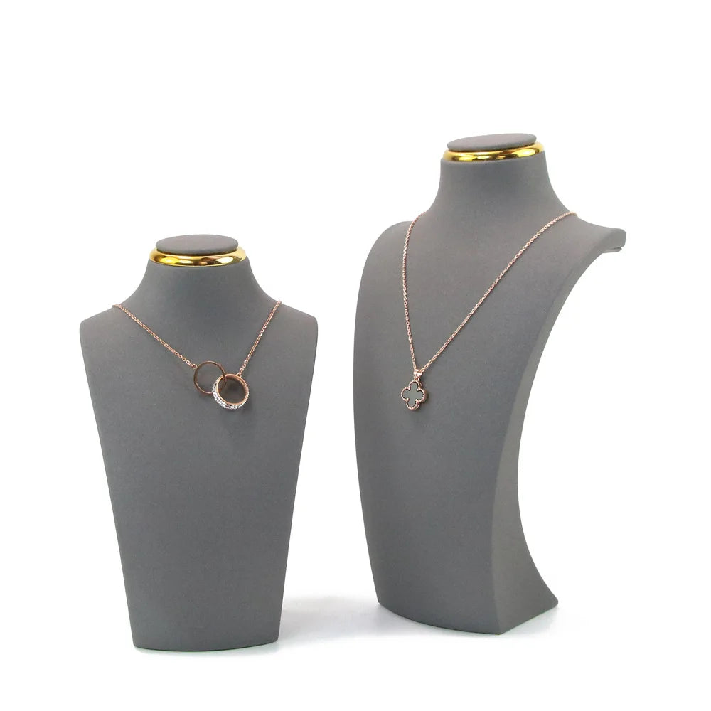 Présentoir Collier Buste Simili Cuir Doré