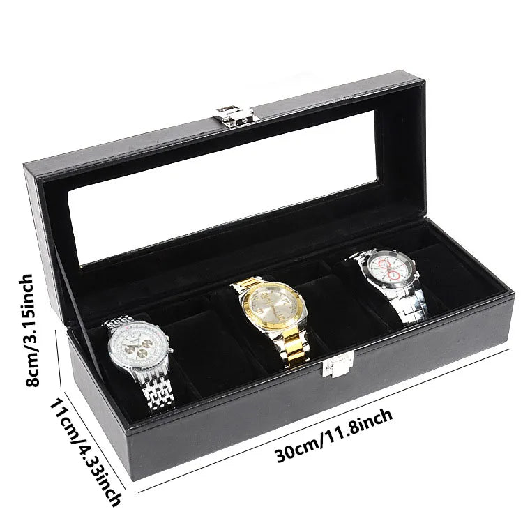 Boîte Montre Cuir Noir Emplacements Vitrine