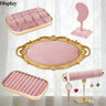 Plateau Bijoux Velours Rose Métal Multifonction