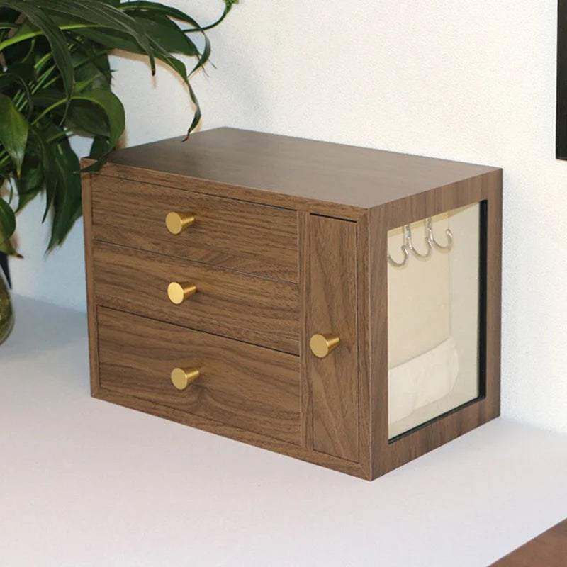 Boîte Bijoux Bois Naturel Vitre Coffret