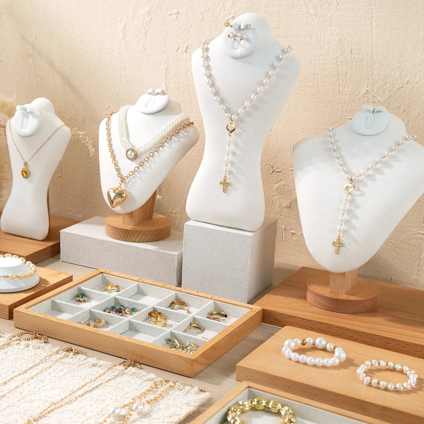 Porte Bijoux Bois Noyer Lin Coiffeuse