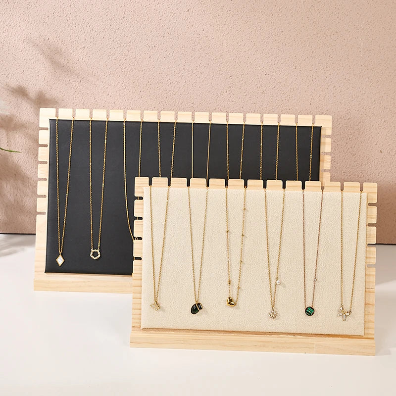 Présentoir Collier Bois Simili Cuir Plat Large