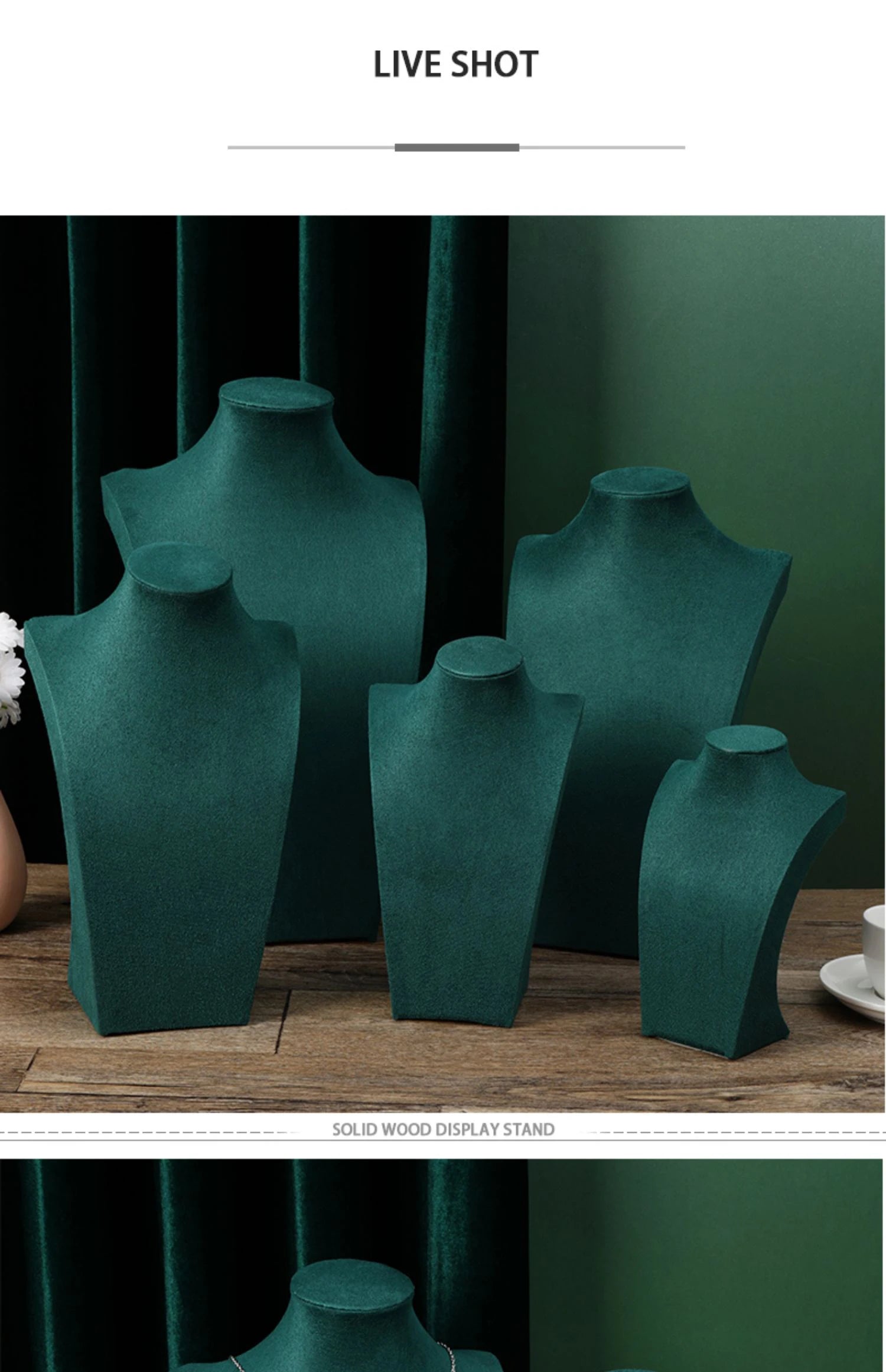Présentoir Collier Buste Velours Vert Émeraude