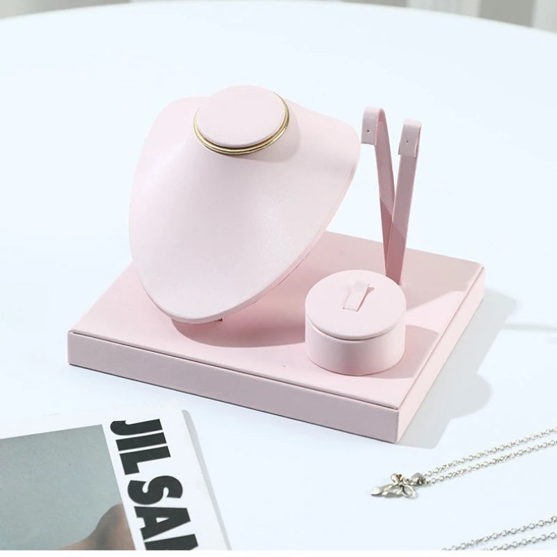 Présentoir Bijoux Cuir Bois Comptoir
