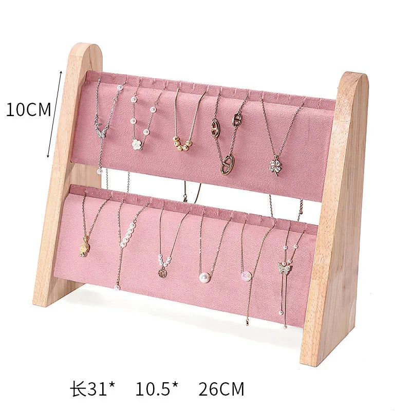 Présentoir Collier Bois Simili Cuir 2 Étages