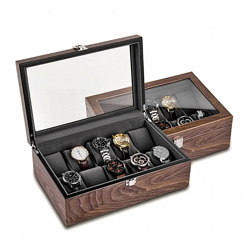 Boîte Montres Bois 10 Places Verre