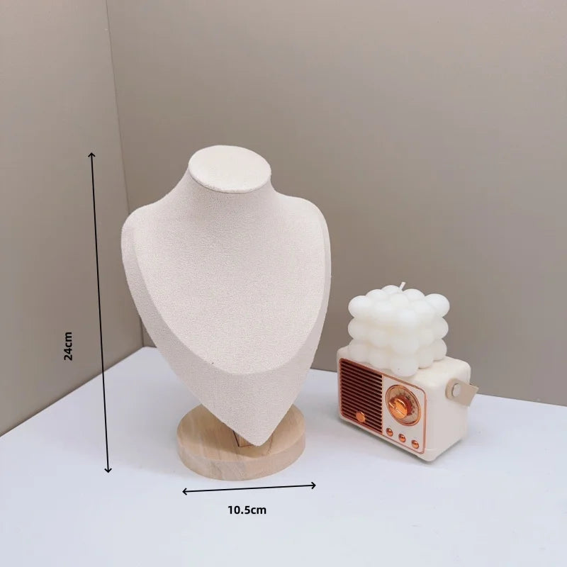 Présentoir Collier Buste Velours Bois