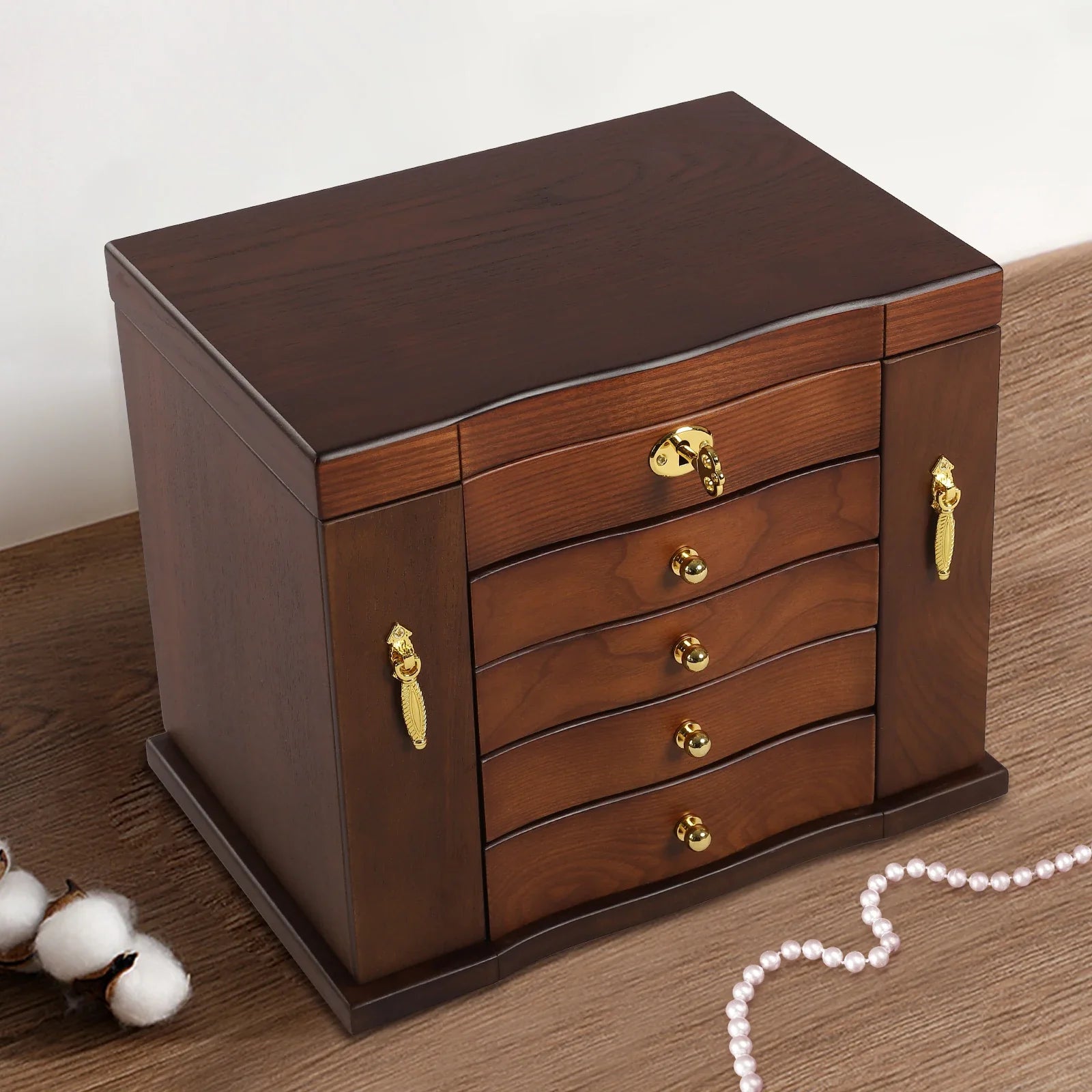 Boite Bijoux Bois Velours Vintage 5 Niveaux