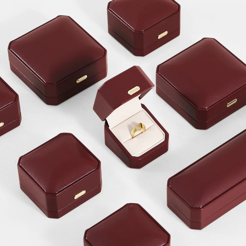 Boîte Cuir Bijoux Bague Boucle Oreille Coffret Cadeau