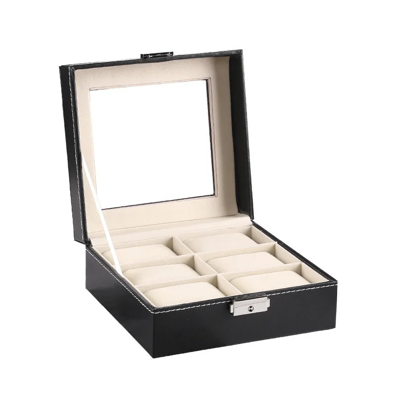 Boîte Montre Cuir Verre Noir Emplacements