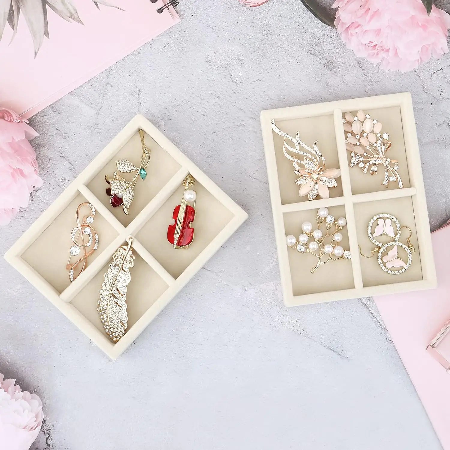 Plateau Bijoux Velours Vitrine Tiroir Compact
