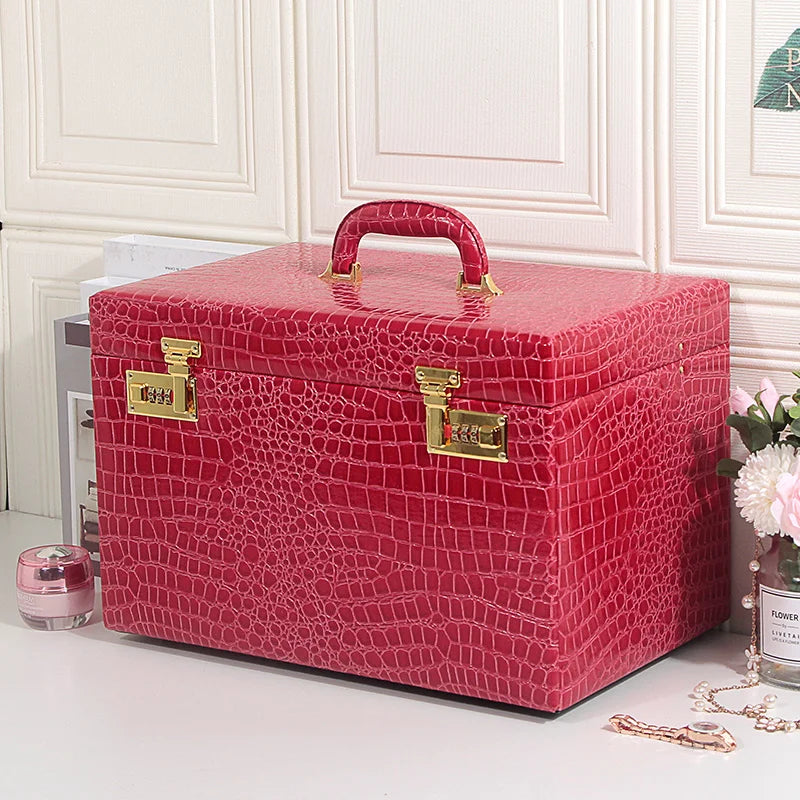 Boîte Bijoux Cuir Croco Luxe Grand Format