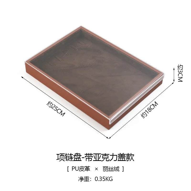 Plateau Bijoux Cuir Marron Velours Rangement