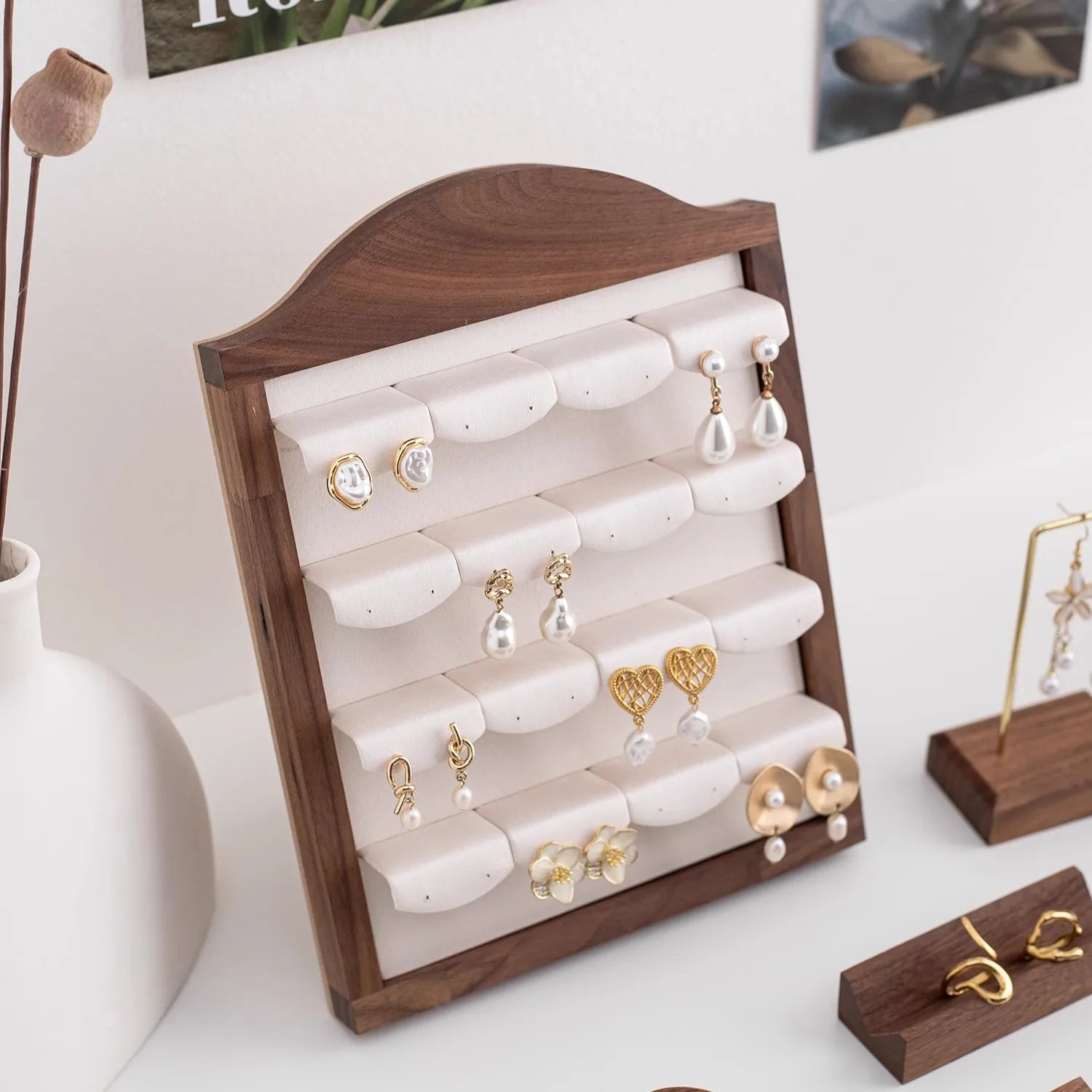 Présentoir Bijoux Bois Noyer Luxe Multi Niveaux