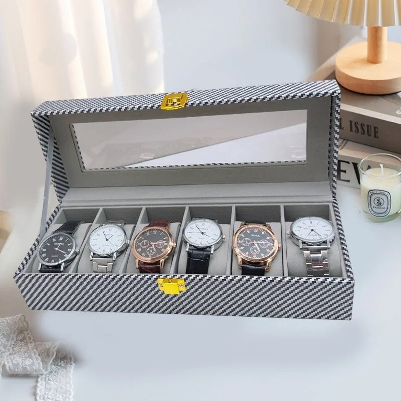 Boîte Montres Cuir Fibre Carbone Vitrine Multi-Places