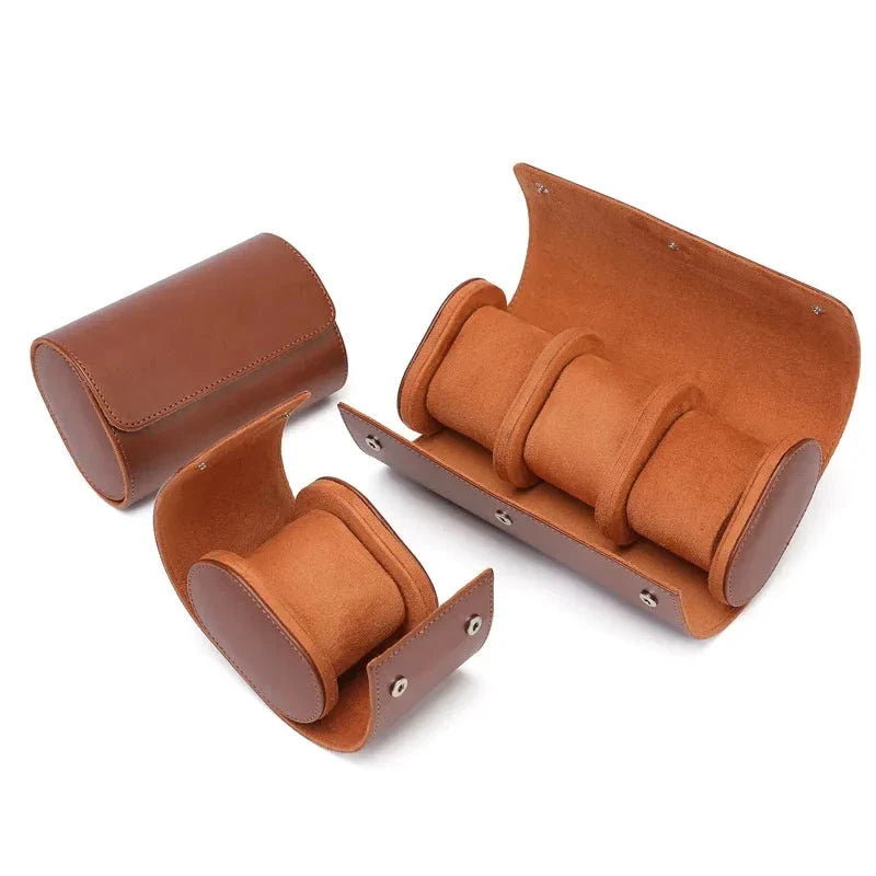 Etui Montre Cuir Lisse Noir Marron Voyage