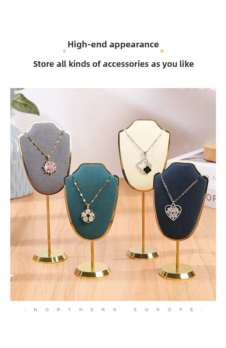 Présentoir Collier Velours Métal Doré Trompette