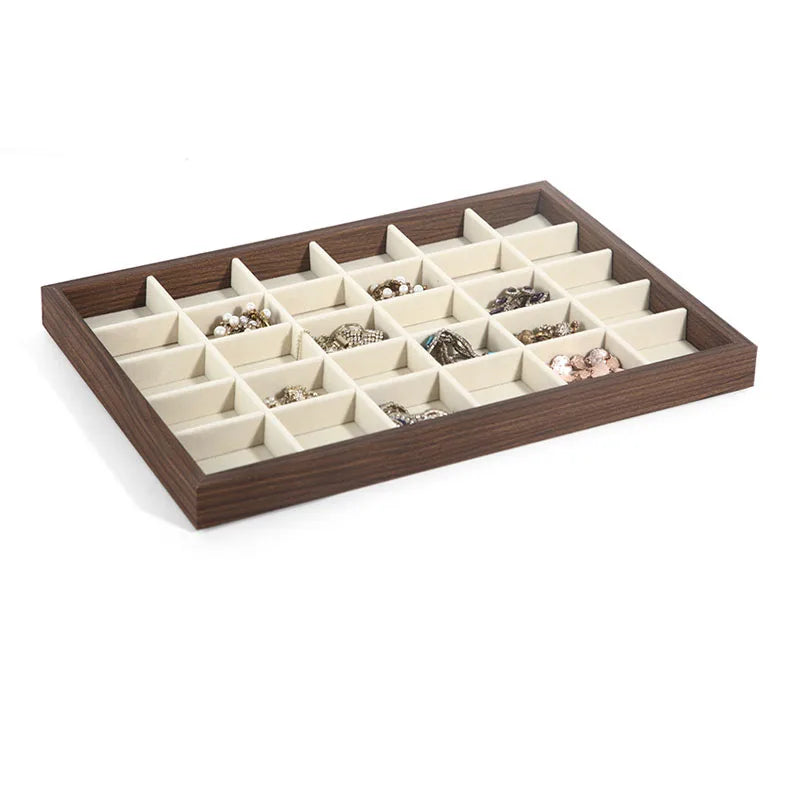Plateau Bijoux Bois Noyer Velours Rétro