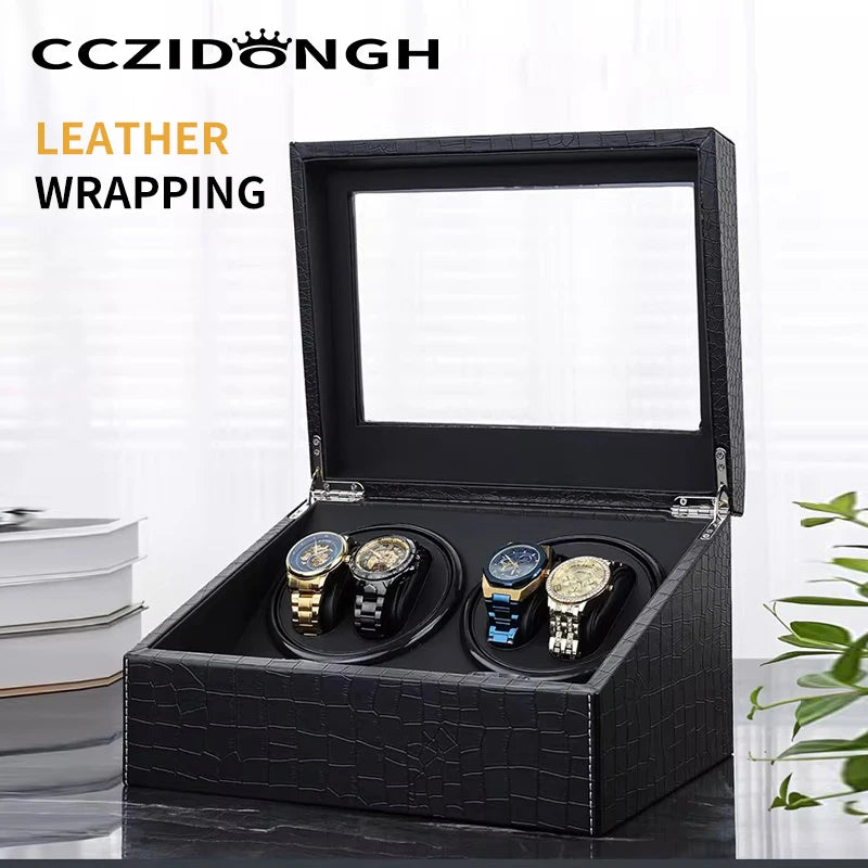Coffre Fort Montre Cuir Crocodile Rotatif Remontoir