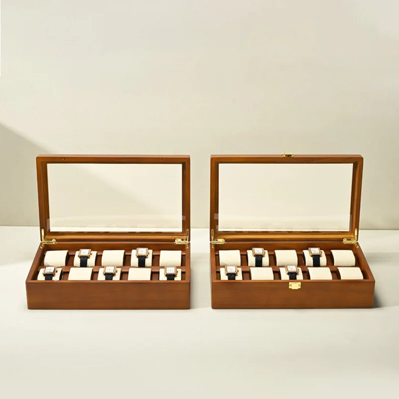 Boite Montre Bois 10 Grilles Vitrine Homme Femme