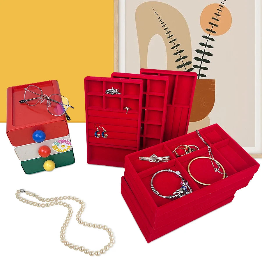 Plateau Bijoux Velours Rouge Multi Configurations