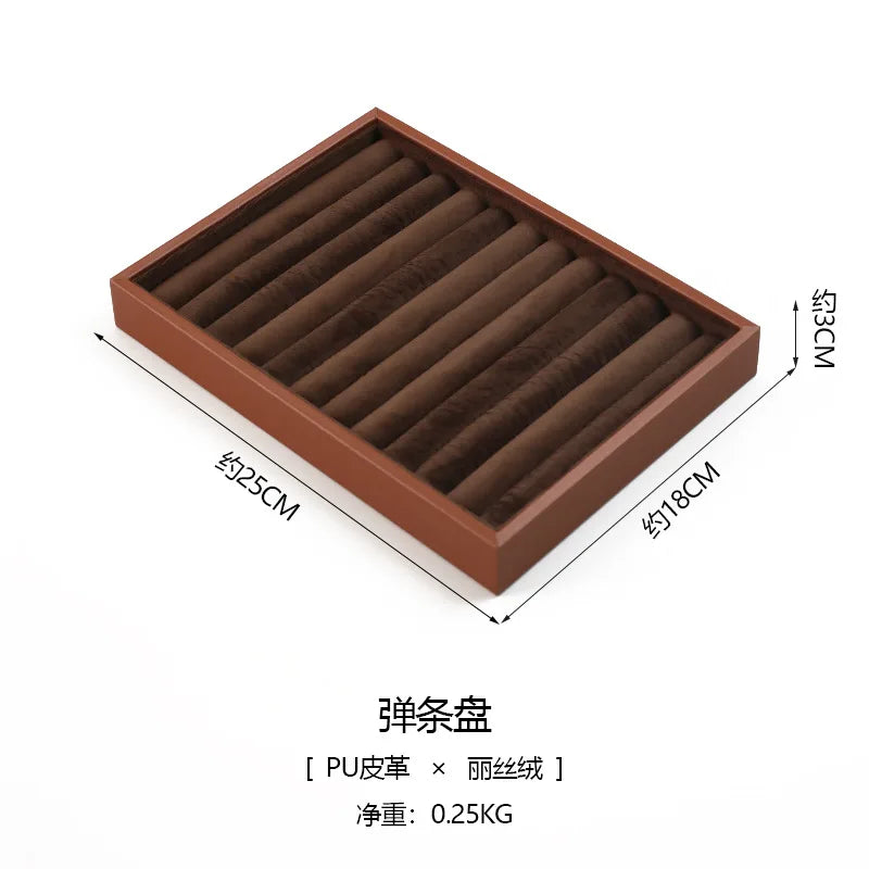 Plateau Bijoux Cuir Marron Velours Rangement