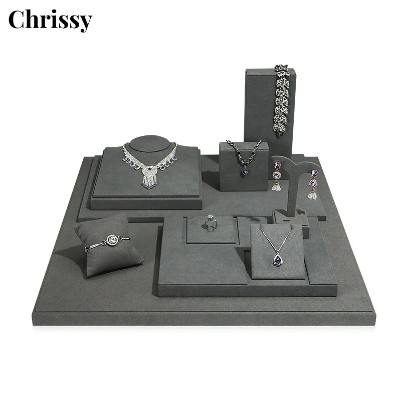 Présentoir Bijoux Microfibre Gris Vitrine