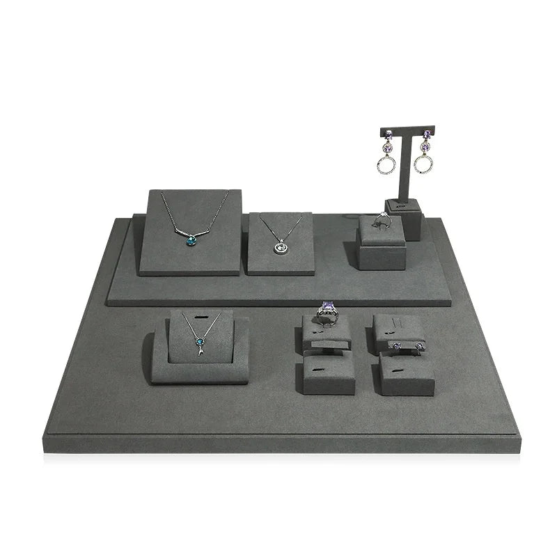 Présentoir Bijoux Microfibre Gris Vitrine