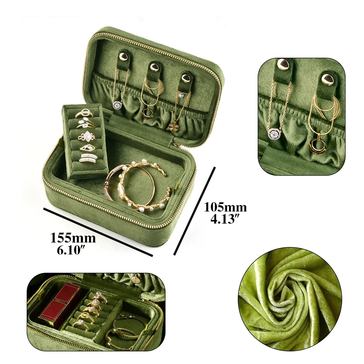 Boîte à Bijoux Velours Zip Portable Femme