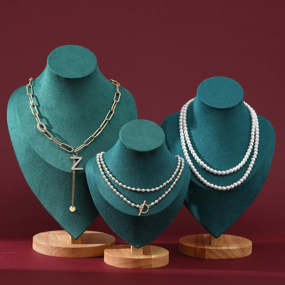 Buste Bijoux Velours Base Bois Mannequin