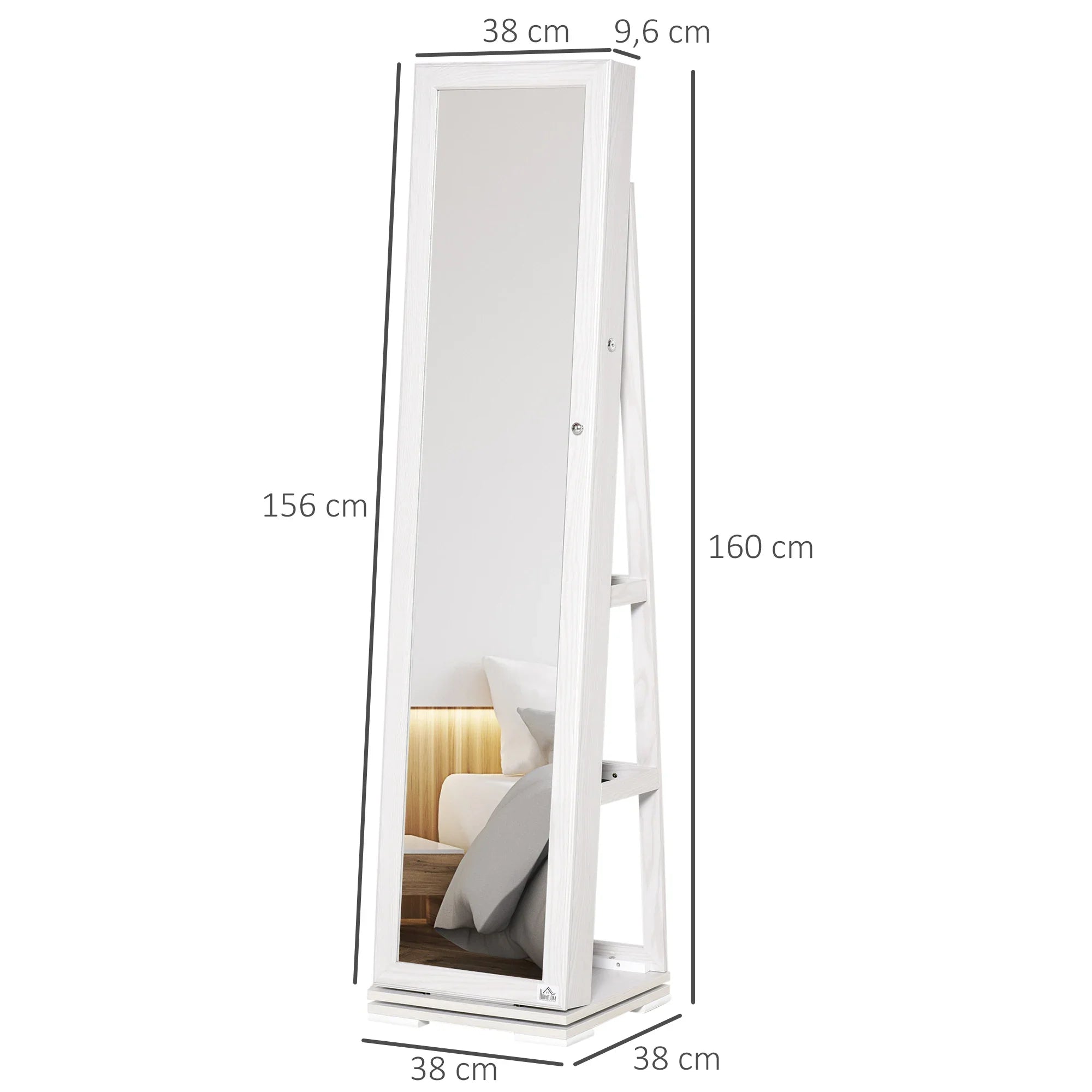 Boîte à Bijoux Bois Armoire Miroir Pied Rotatif 360