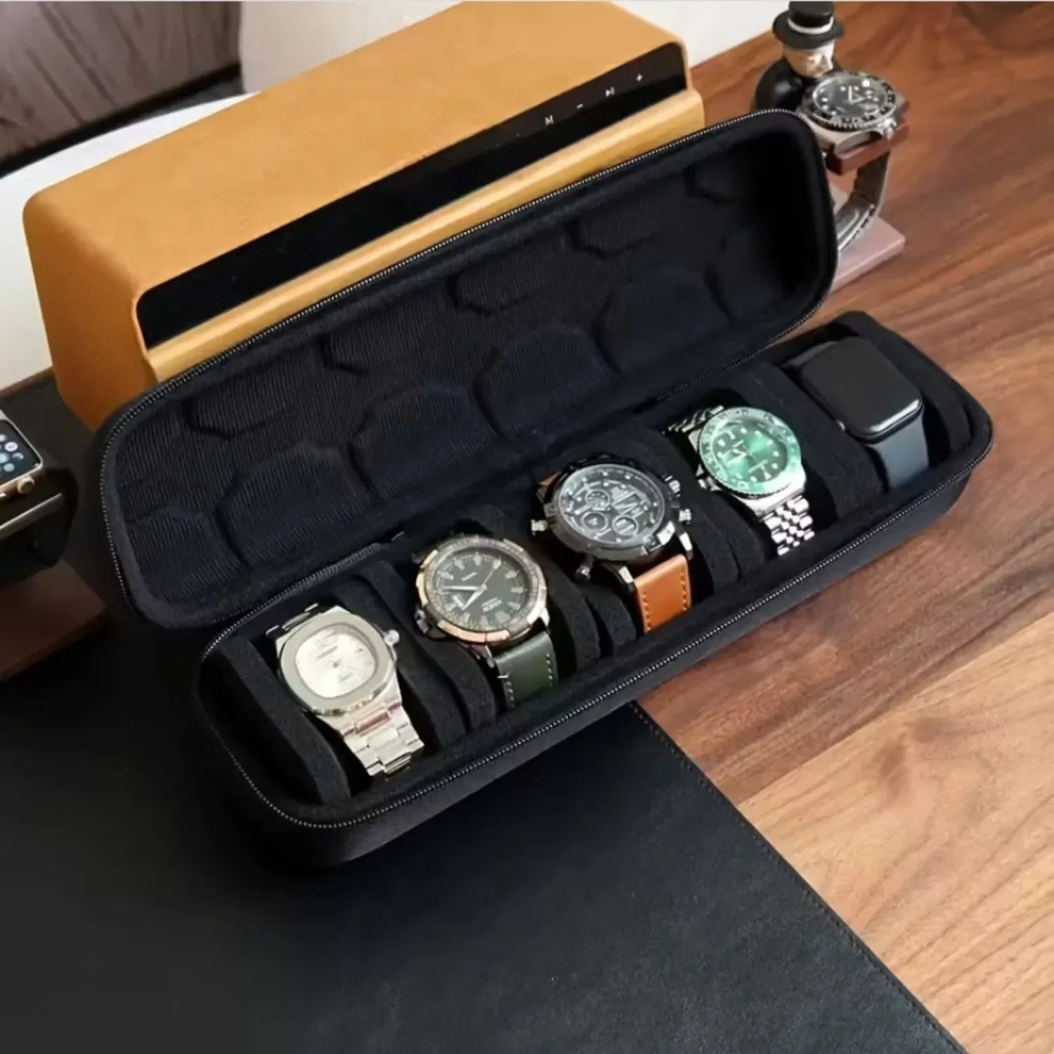 Boîte Montre Velours 5 Compartiments Voyage