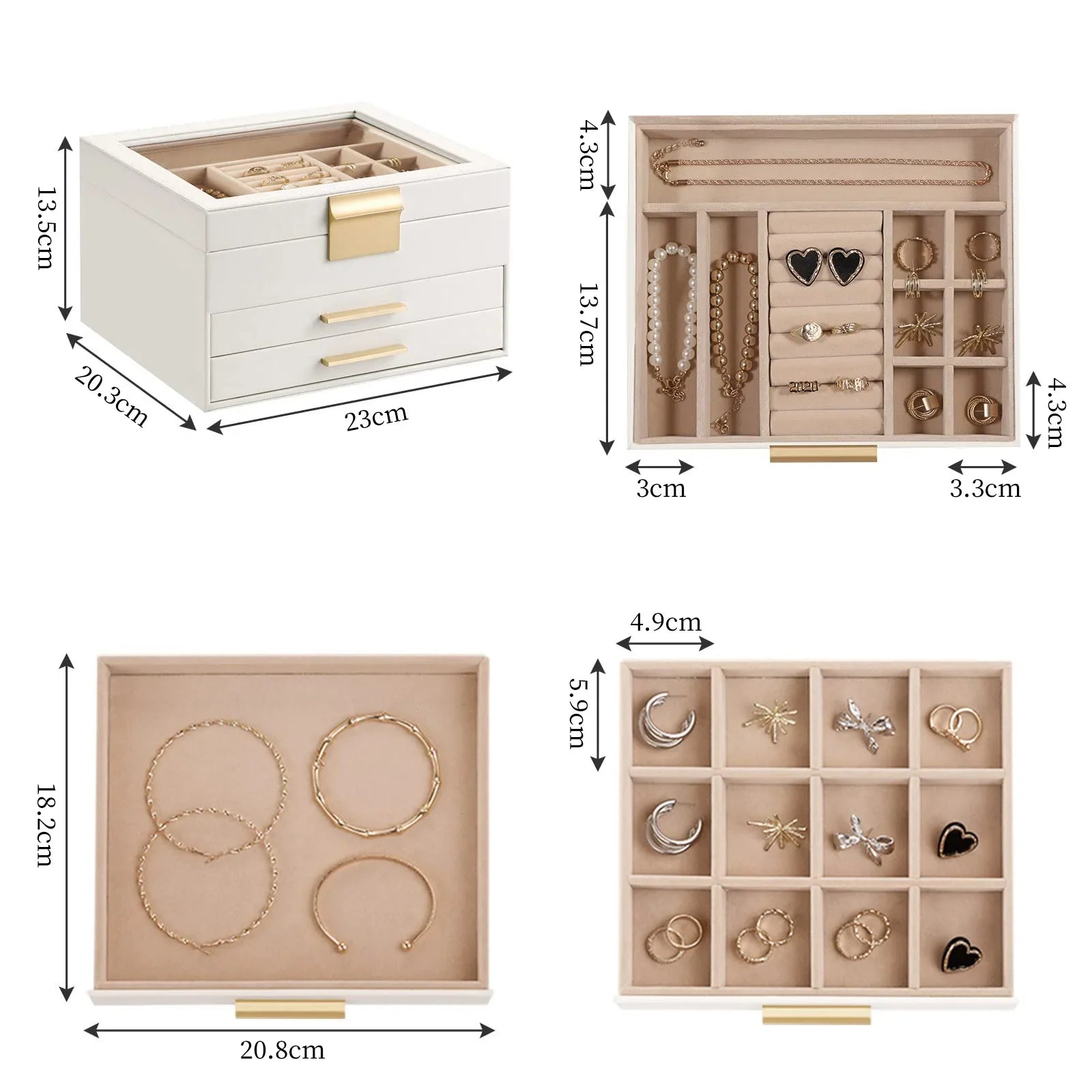 Boîte Bijoux Simili Cuir Velours Blanc Compact