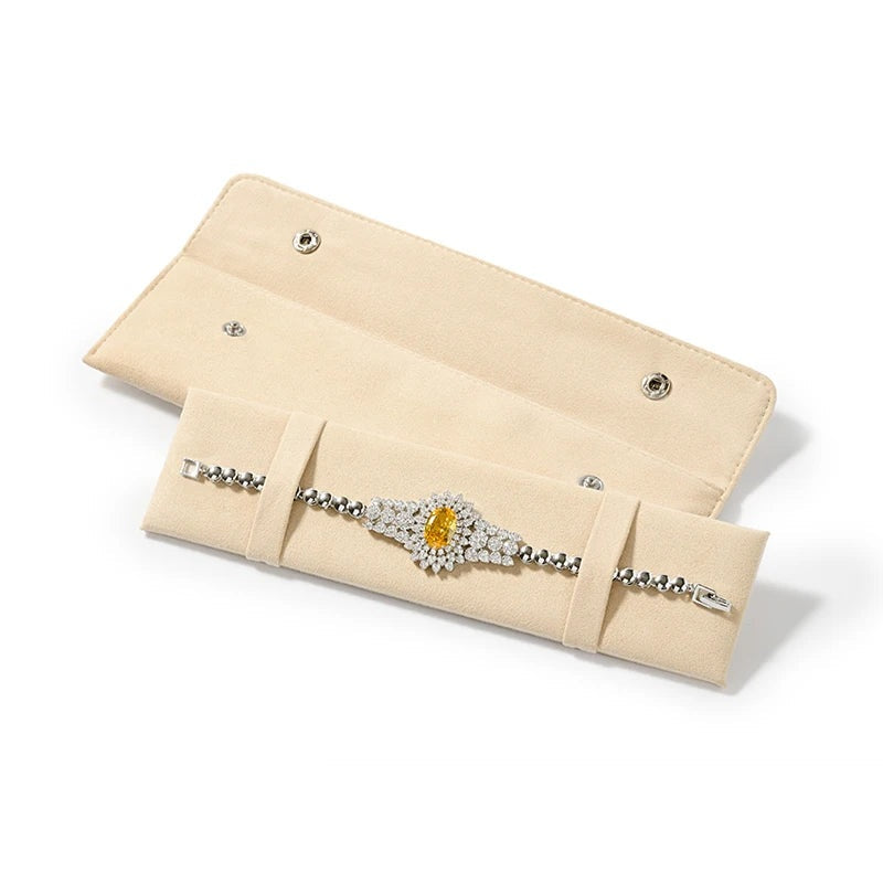Pochette bijoux velours – pochette chaîne longue bleu avec bracelet