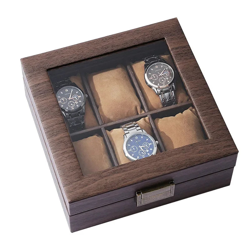 Boite Montres Bois Brun Velours 4 Places
