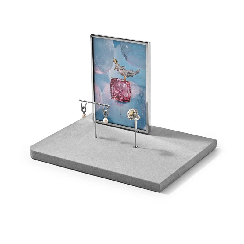 Présentoir Bijoux Velours Gris Comptoir Vitrine