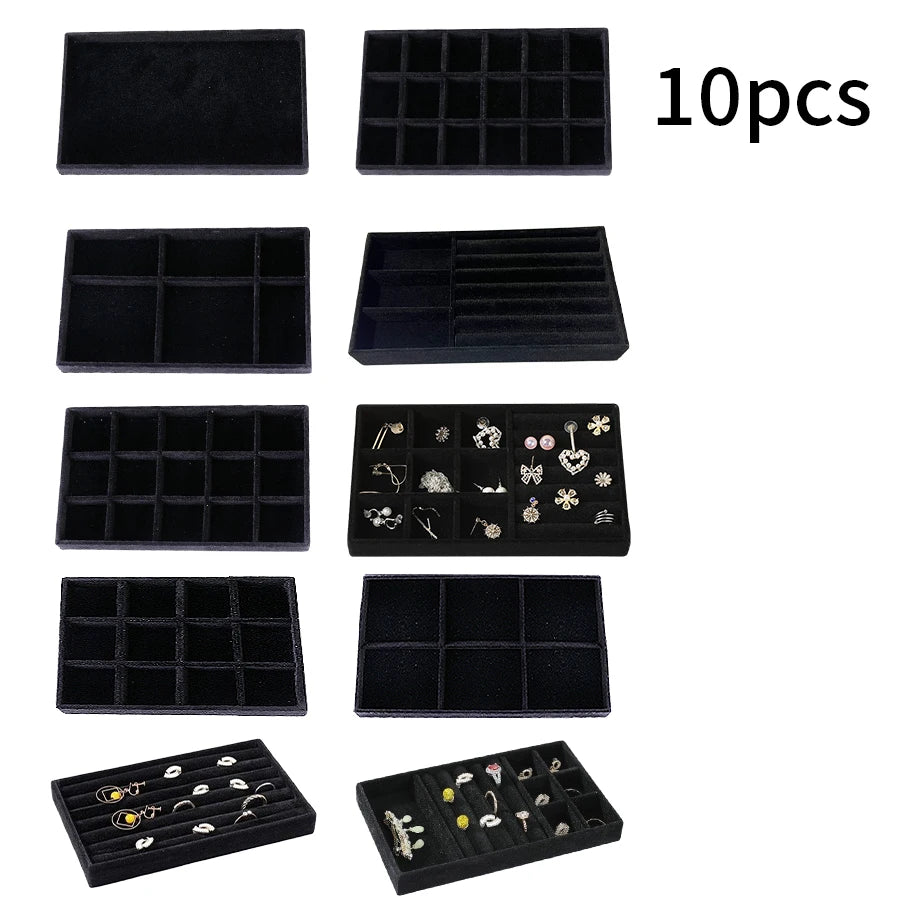 Plateau Bijoux Velours Floqué Ensemble 8 Pièces