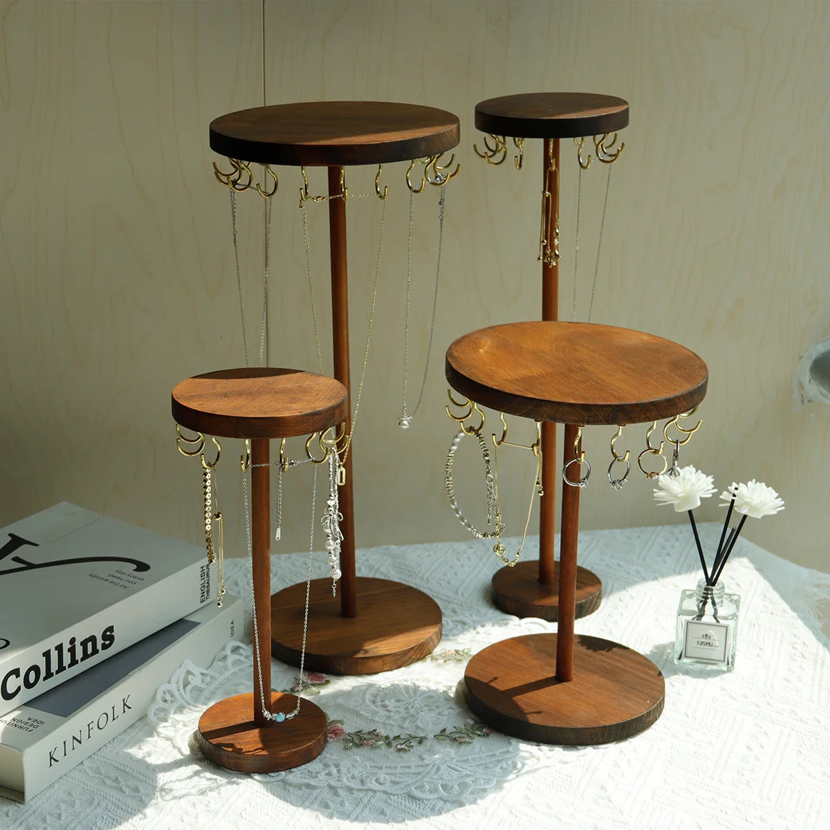 Porte Bijoux Bois Noyer Crochets Présentoir