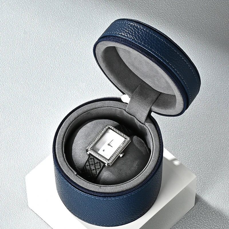 Boîte Montre Cuir Voyage Ronde Compact