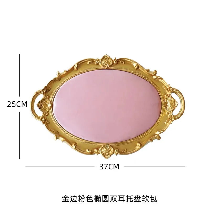 Plateau Bijoux Velours Rose Métal Multifonction