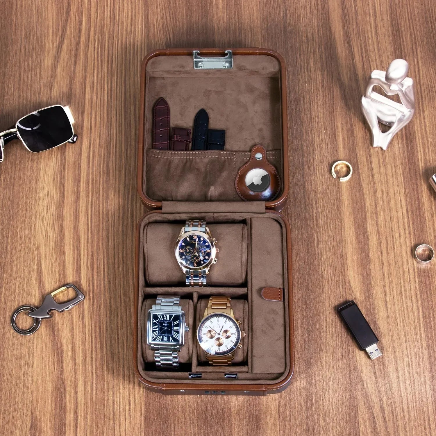 Boîte Montre Cuir Velours 4 Emplacements Voyage
