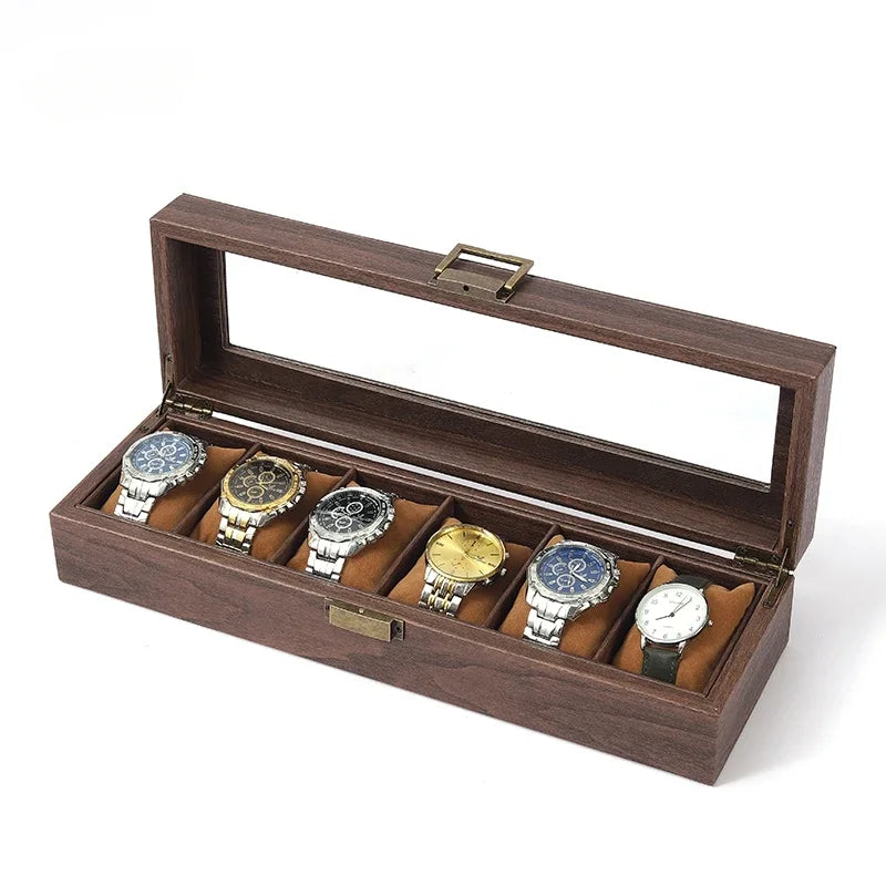 Boîte à Montres Bois Cuir Verre Élégant