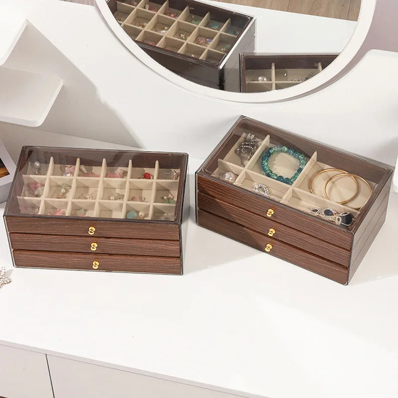 Boîte à Bijoux Bois Noyer 3 Tiroirs Femme