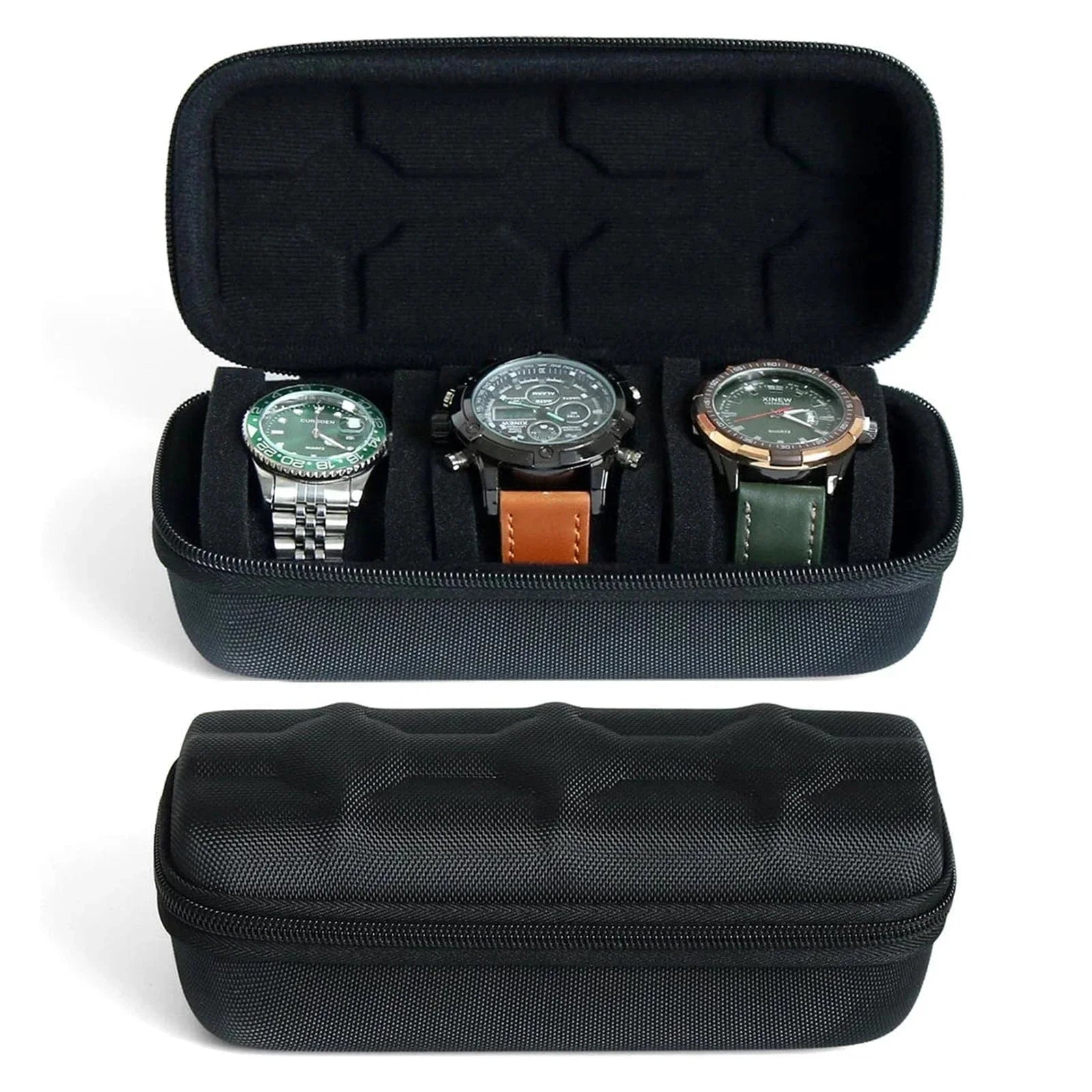 Boîte Montre Nylon Noire 3 Slots