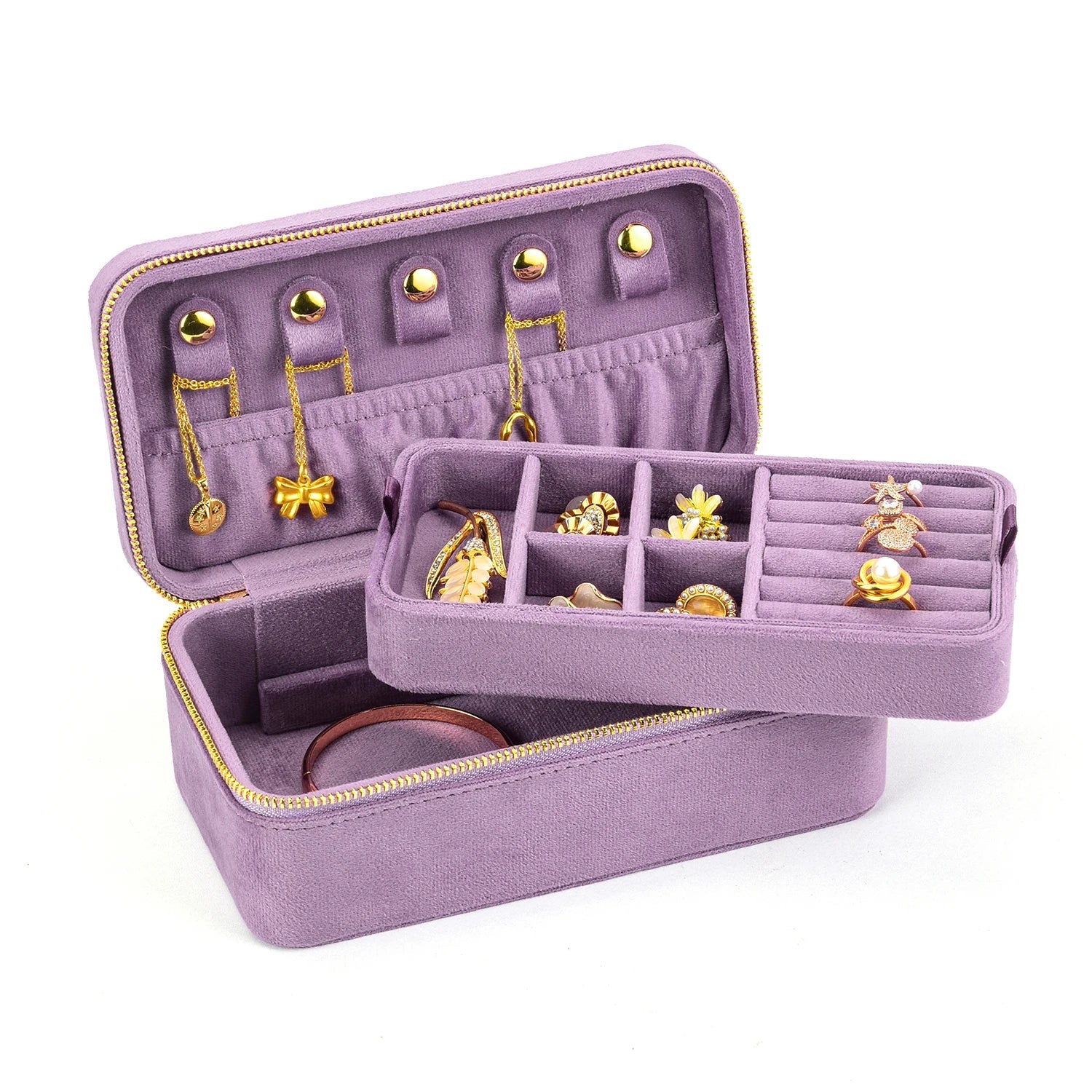 Boîte à Bijoux Velours Double Étage Bagues Colliers