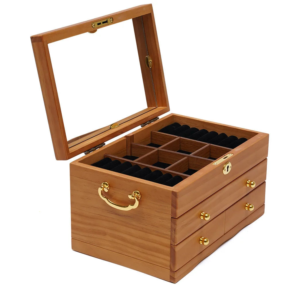 Boîte Bijoux Bois Massif Velours Rangement Sécurisé