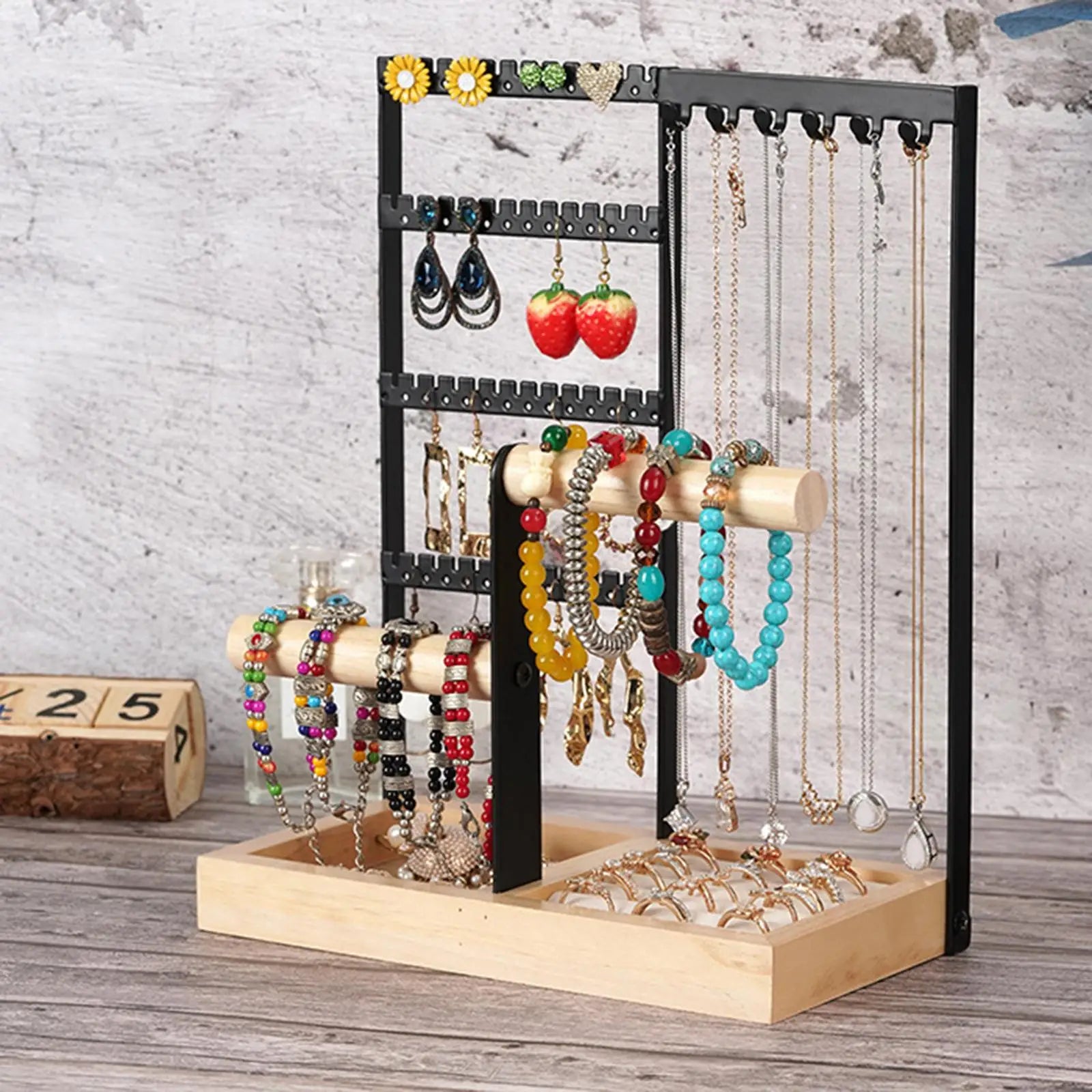 Présentoir Bijoux Bois Métal Multi-Niveaux
