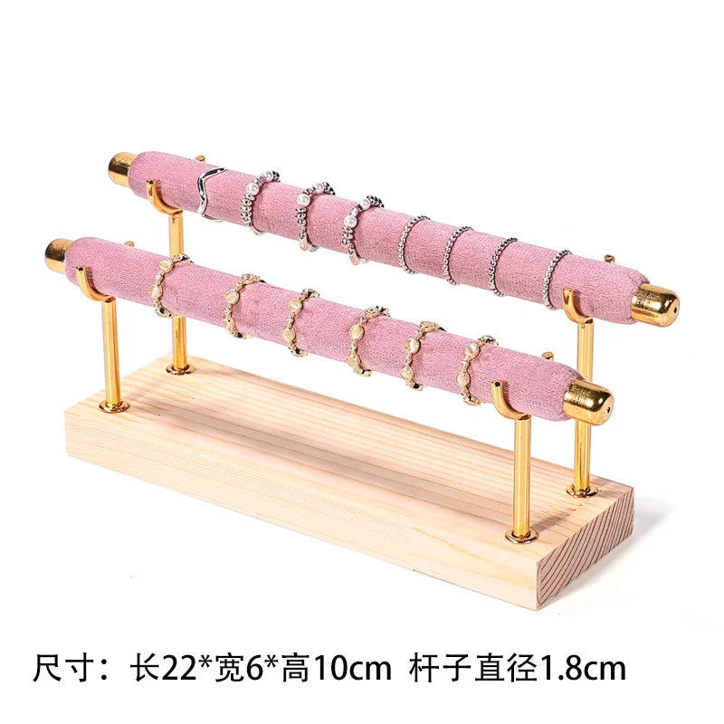 Présentoir Bijoux Velours Rose Bois Multifonction